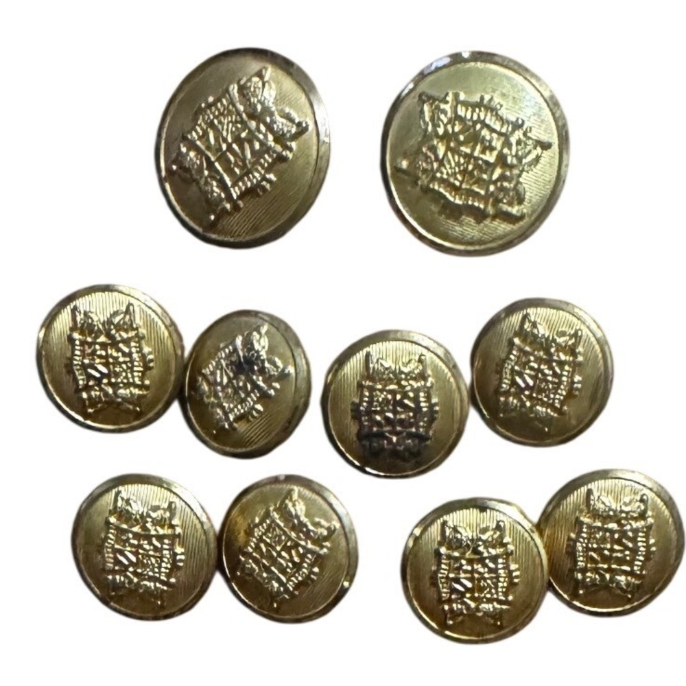 Waterbury Coat of Arms Crest Gold Plated Brass Buttons Lot of 10 2 Lg 8 Sm